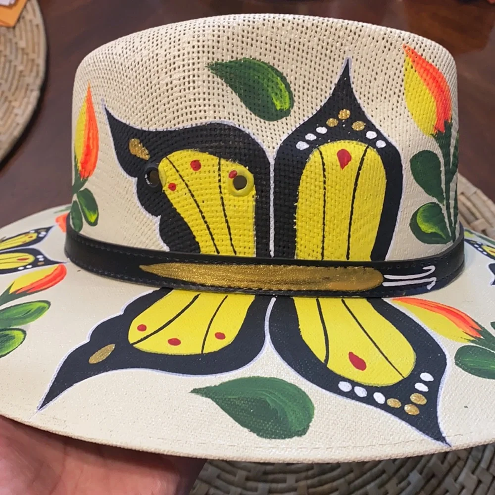 Hand Painted Butterfly and Flower Hat